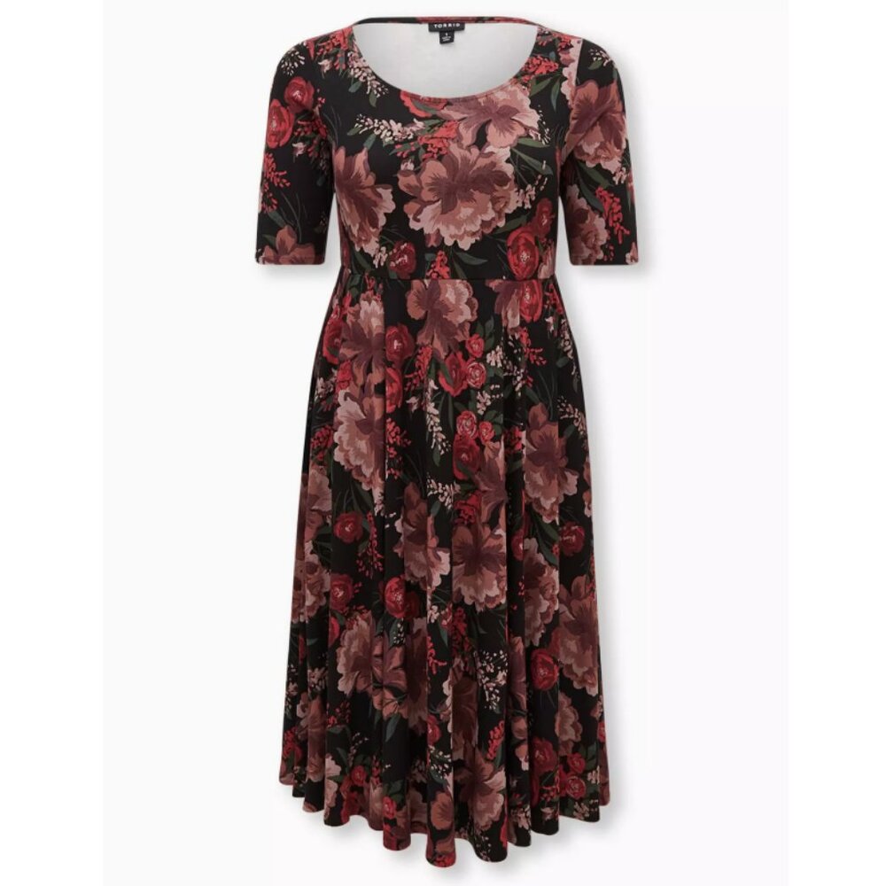Black Floral Midi Dress with Scoop Neck - Picture 5 of 11